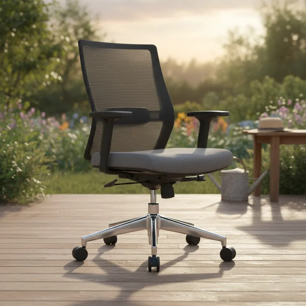 Modern armless office chair with mesh back and adjustable height