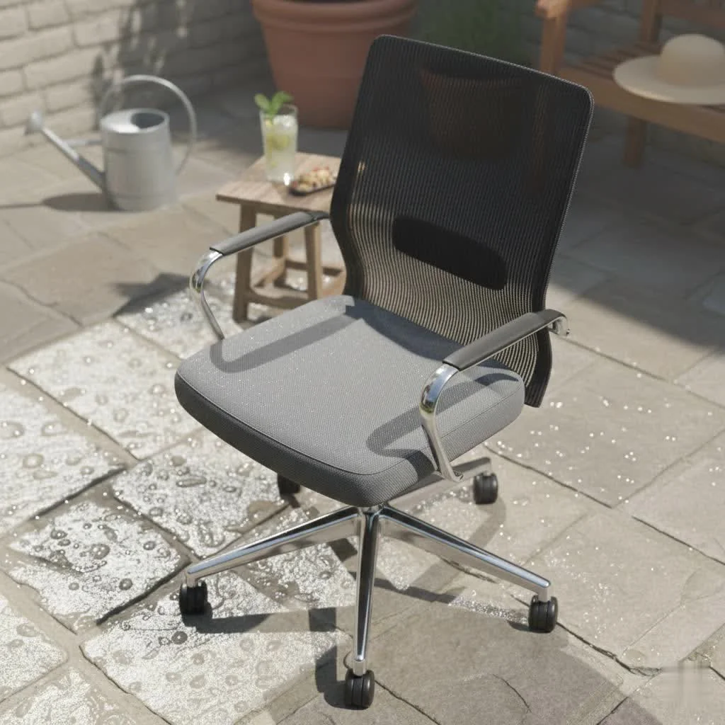 Person sitting in an ergonomic office chair at a desk