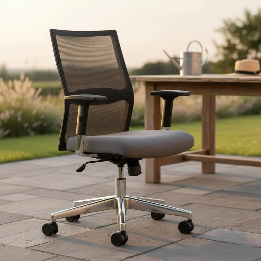Person sitting in an ergonomic home office chair
